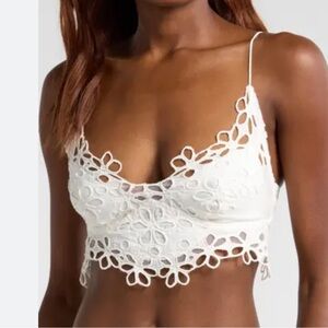Free People Intimately Sz XL Asteria Lace Bralette Optic white Crop top Boho New